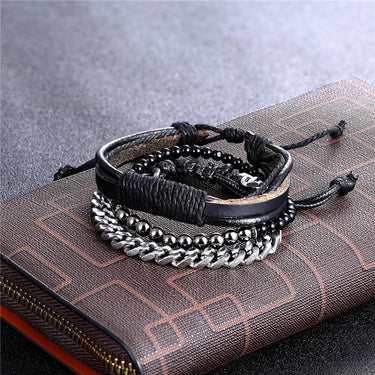 Men's 3pc Multi-layer Steel , Onyx & Leather STAMINA Set